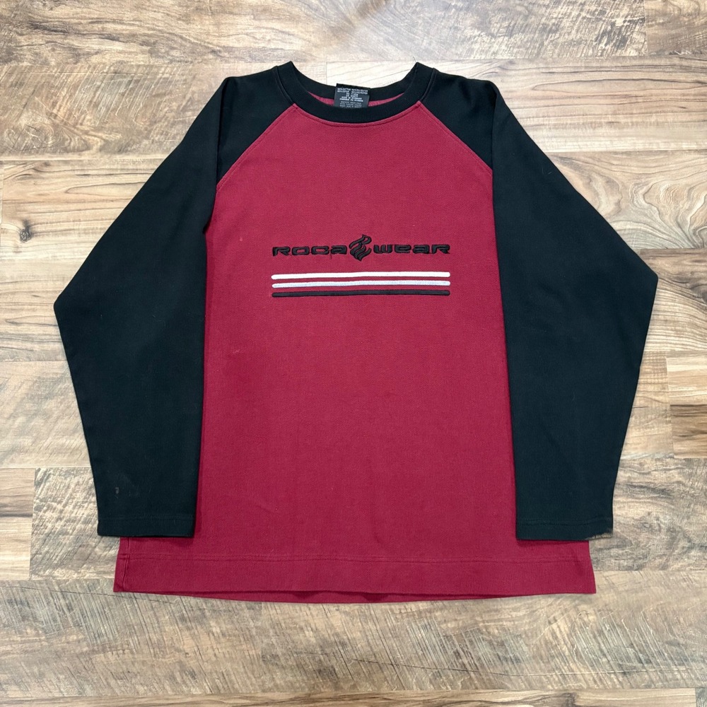 Vintage Y2K Rocawear Shirt Mens M Burgundy Black Long Sleeve Raglan Thermal Logo